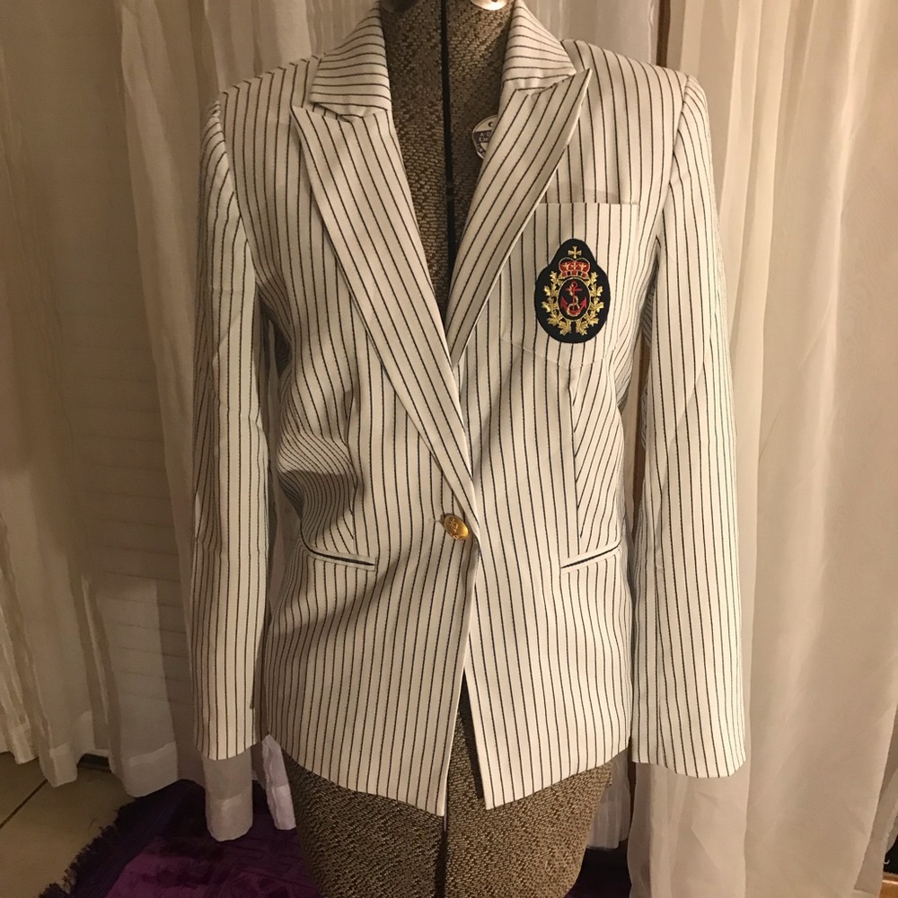White Navy Blue Striped Blazer NWT Size 4